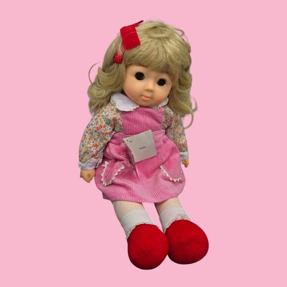 1984 Vintage 19" Vinyl Plush Doll "Sandy" Mitchell Co Kansas Pink Corduroy Dress - Picture 3 of 13